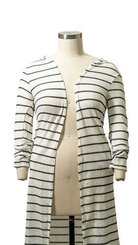 Casalee J4723 Long Striped Knit Duster with Hoodie