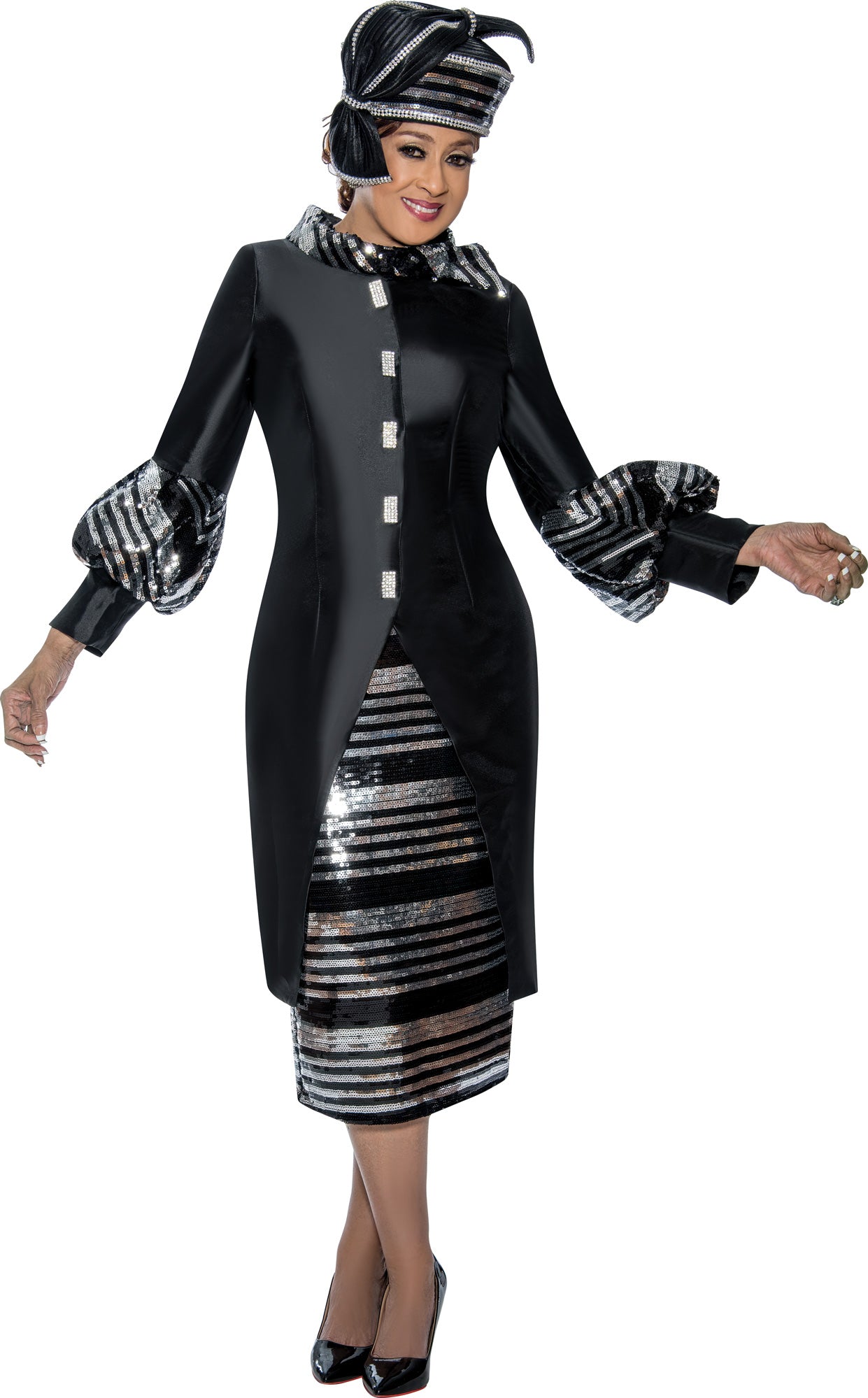 Dorinda Clark Cole 309052W Plus Size 2pc Twill Sequin Skirt Suit