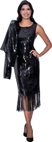 Dorinda Clark Cole 309292W Plus Size Fringe Sequin Jacket Dress