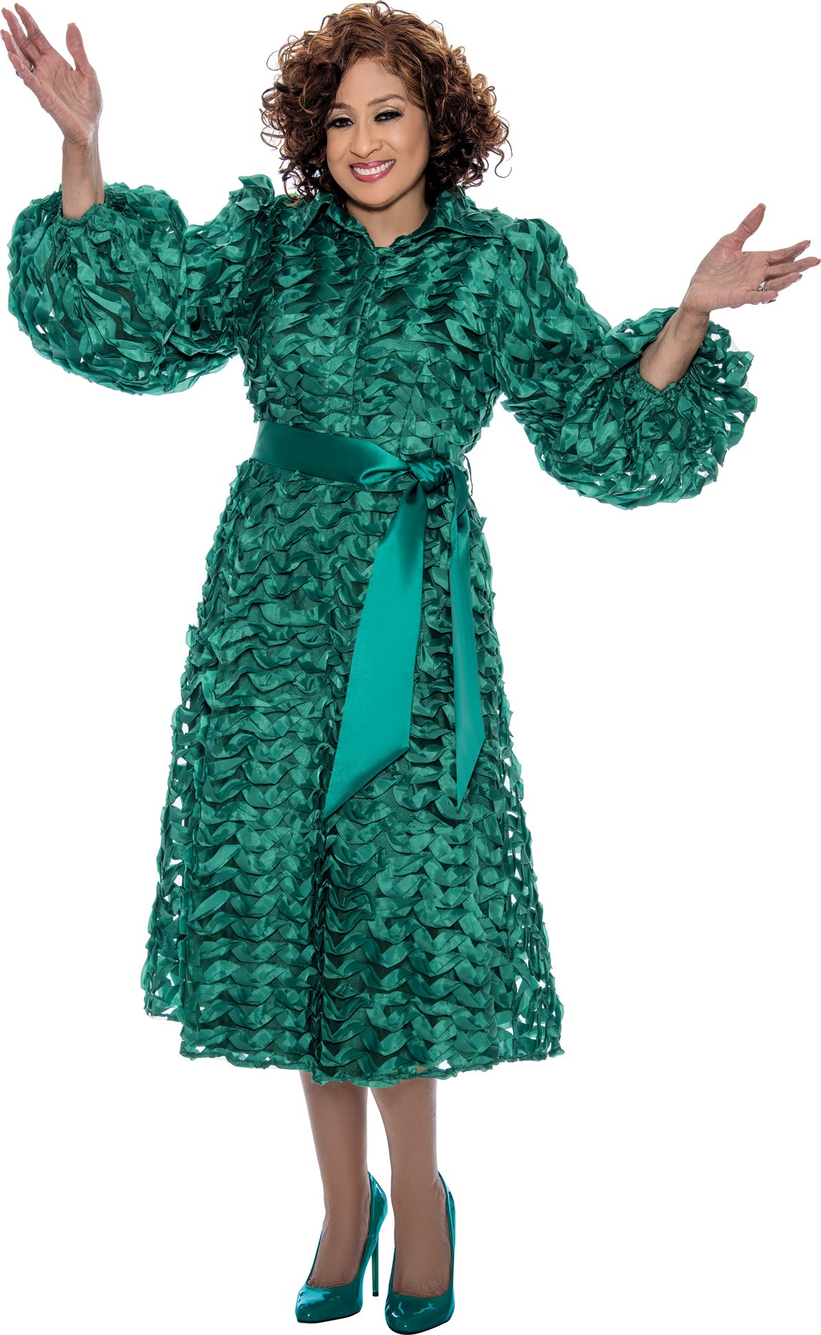 Dorinda Clark Cole 5261 Belted Ribbon Dress