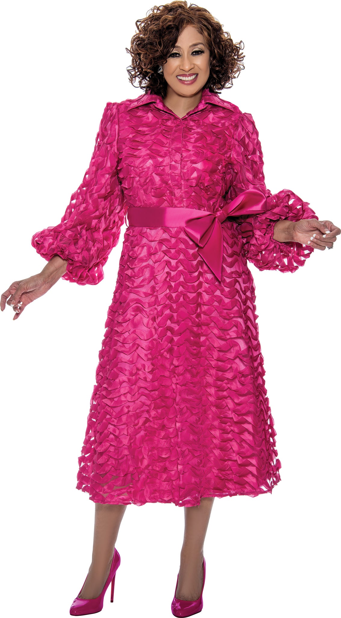 Dorinda Clark Cole 5261W PlusSize Belted Ribbon Dress