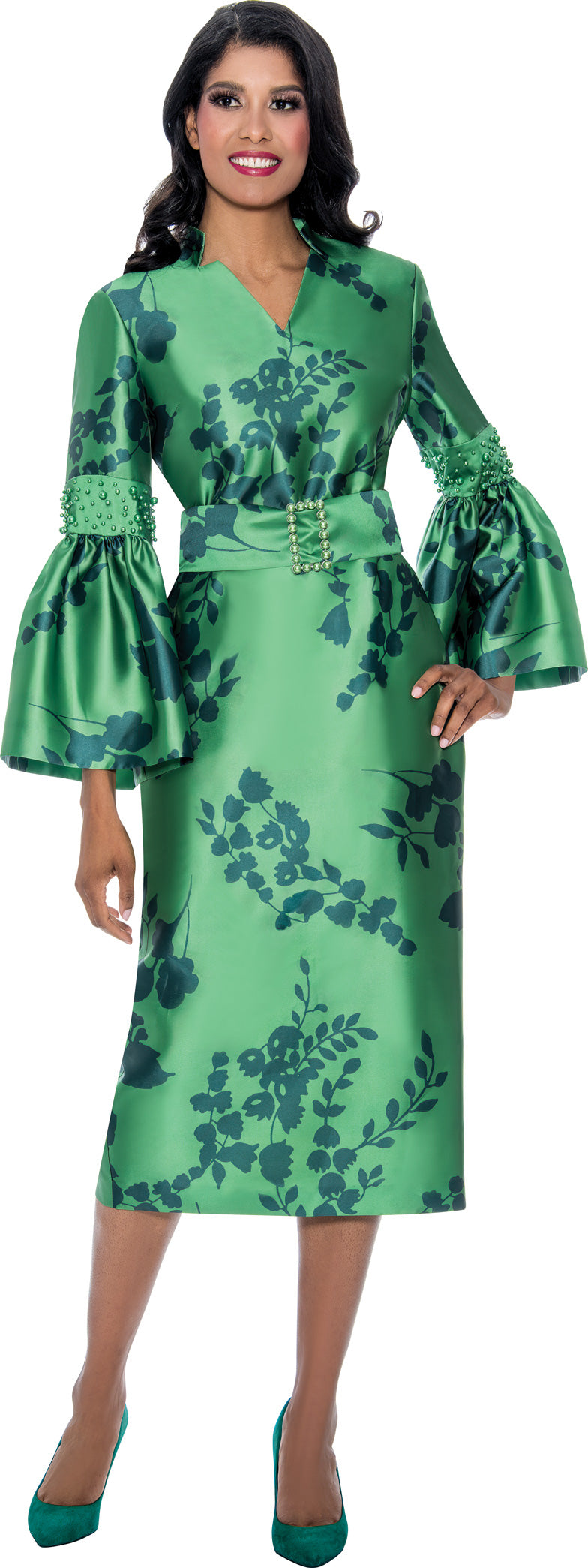 Dresses By Nubiano 100031W Plus Size Green Print Twill Dress