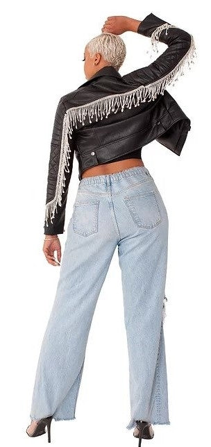 For Her 82064 Faux Leather Jacket With Tassels