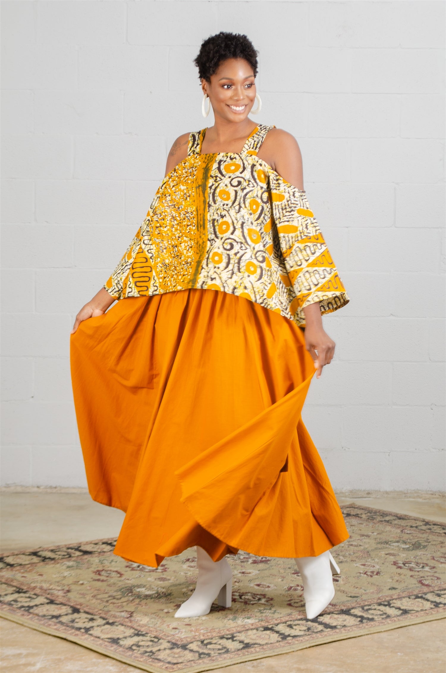 KaraChic 9037 Cold-shoulder African Print Top