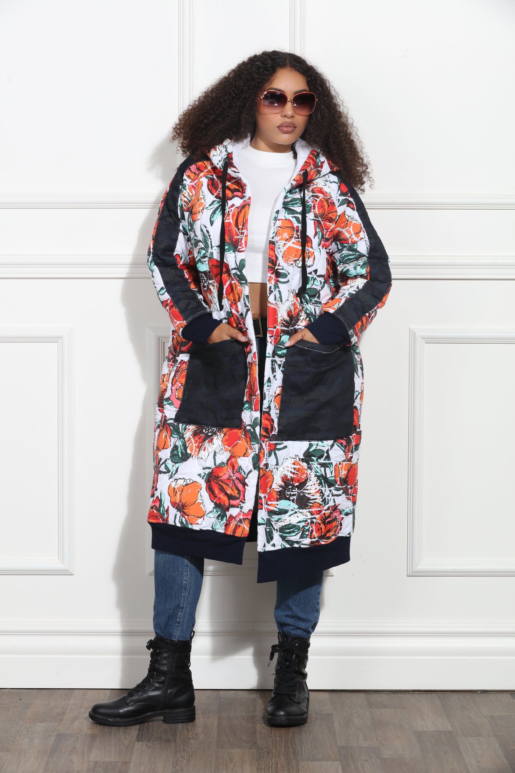 Luxe Moda LM372 Rose Print Coat