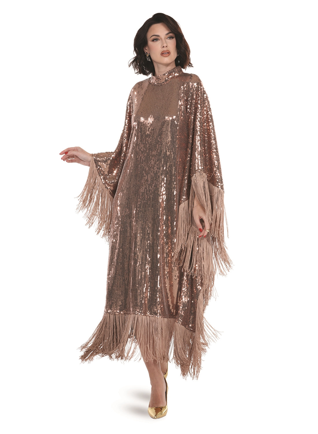 Love the Queen 17493 Sequin Fringe Caftan Dress