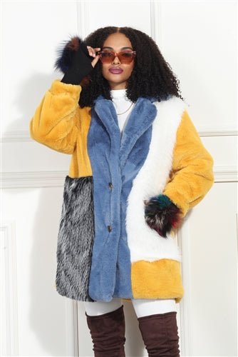 Luxe Moda LM347 Color Block Faux Fur Jacket