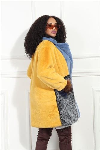 Luxe Moda LM347 Color Block Faux Fur Jacket