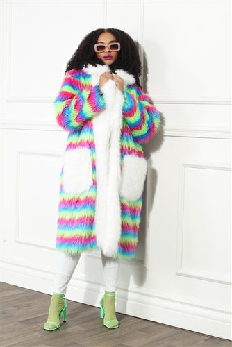 Luxe Moda LM350 Faux Fur Stripe Coat