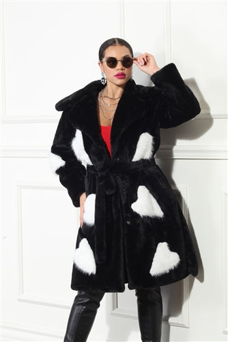 Luxe Moda LM353 Faux Fur Heart Coat with Tie Belt