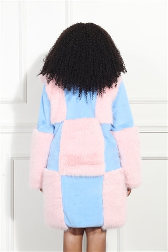 Luxe Moda LM354 Pastel Faux Fur Coat with Tie Belt