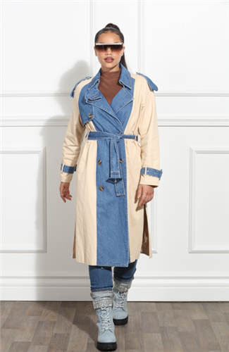 Luxe Moda LM367 Coat with Denim Inserts