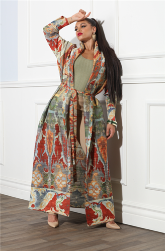 Luxe Moda LM377 Long Fall Print Cardigan with Belt