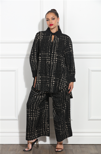 Luxe Moda LM389 Black Plaid 2pc Pant Set