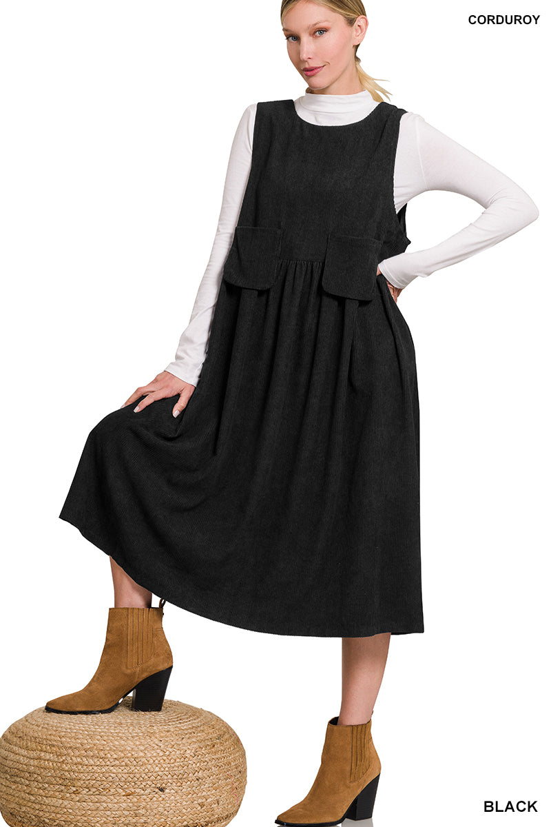 Zenana 1196D4 Midi Corduroy Dress