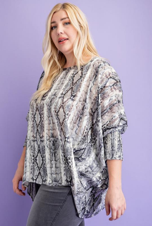 EESOME PTK7058 Snake Print Dolman Top