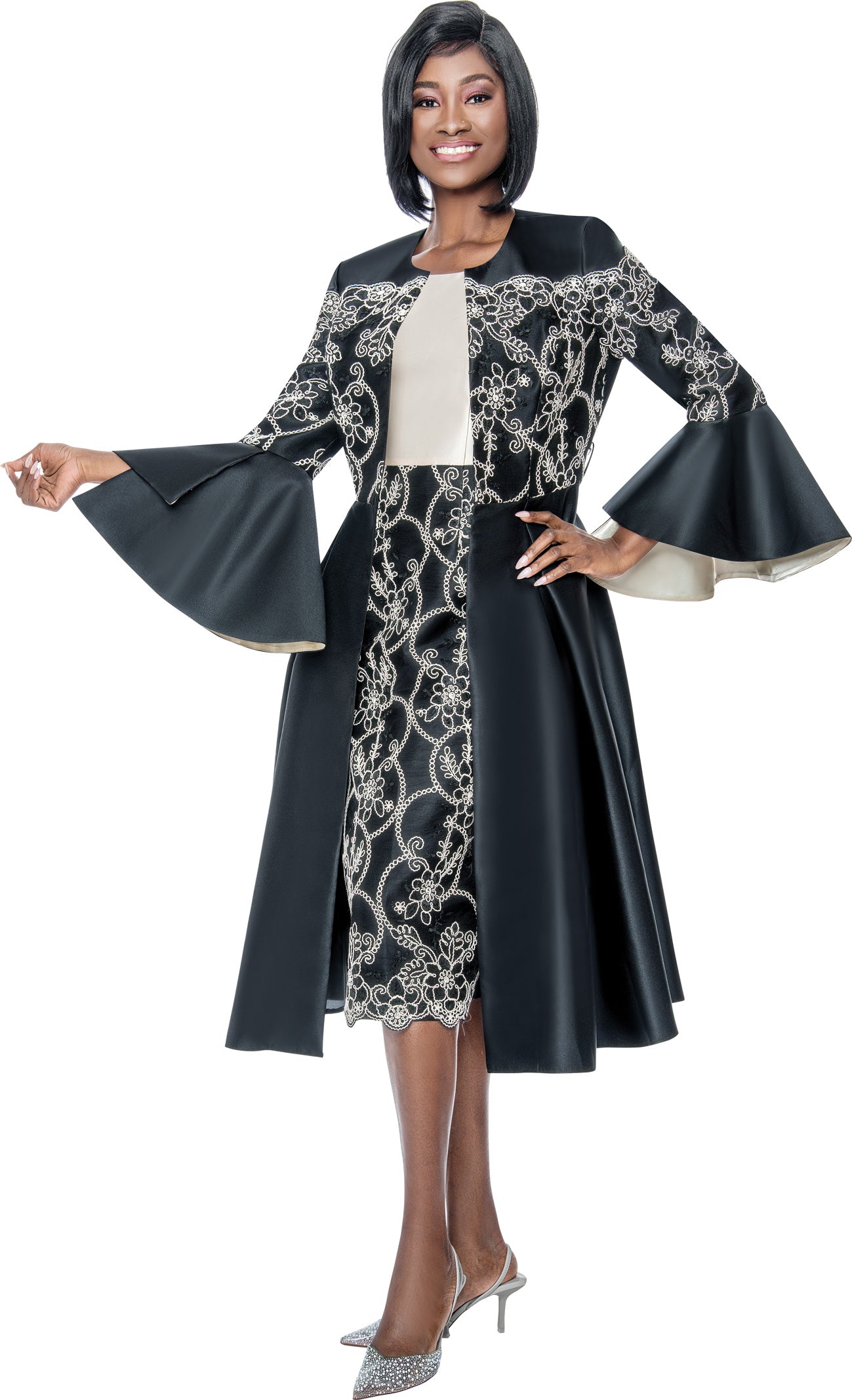 Terramina 7202 2pc Embroidered Duster Coat and Dress