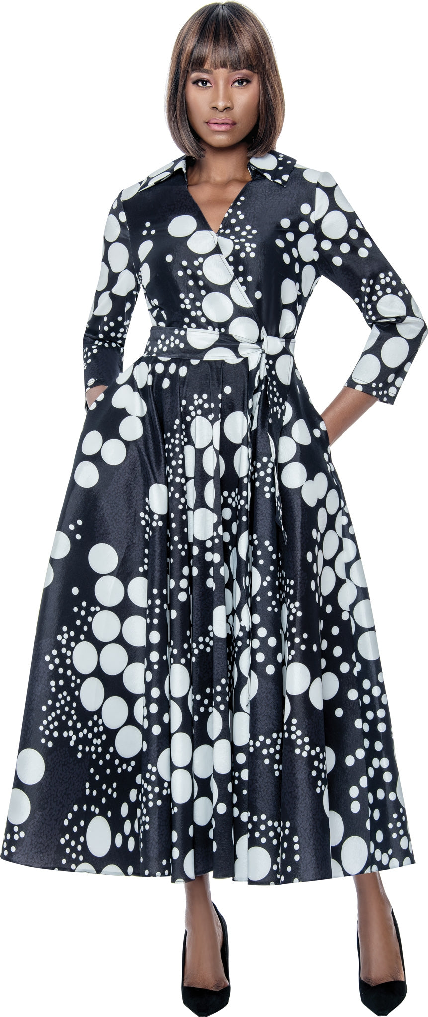 Terramina 7210 Collared Bubble Print Wrap Dress