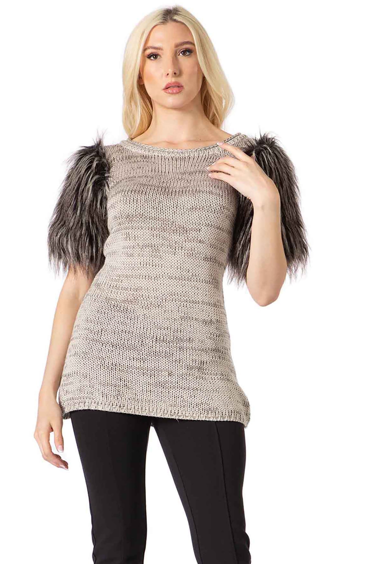 BCBG BC32036 Feather Sleeve Knit Top