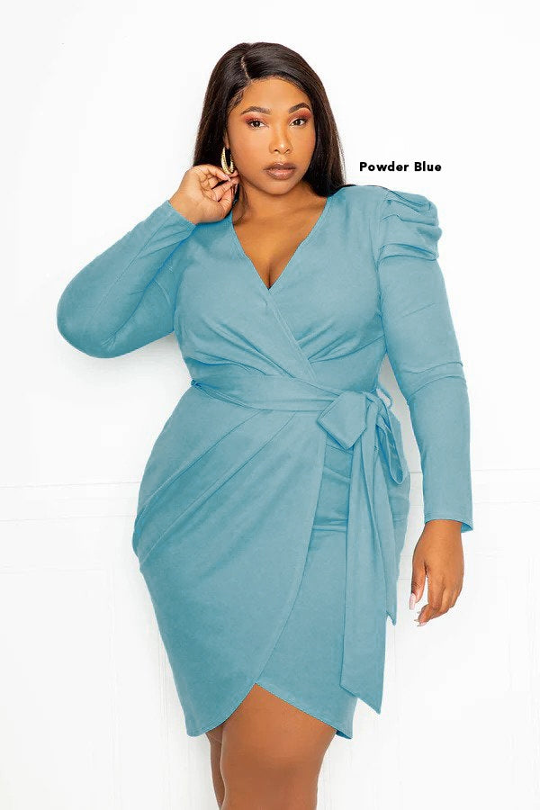 Buxom Curvy BD20103X Faux Wrap Knit PlusSize Dress