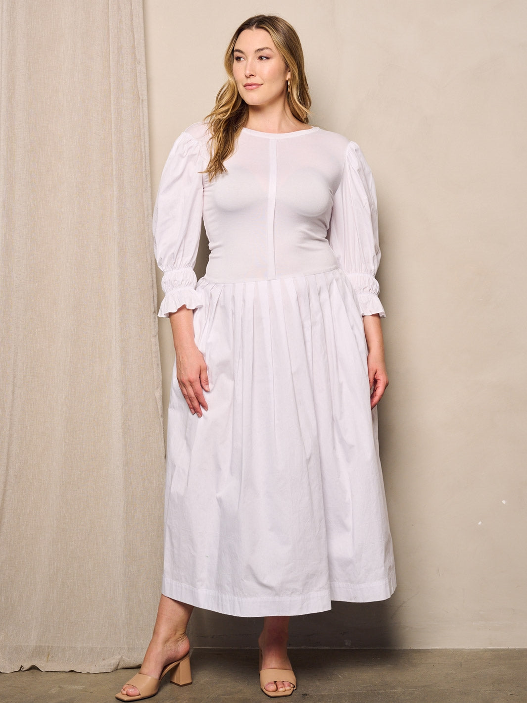 Callimoda EI1896X Dropwaist Knit and Woven Maxi PlusSize Dress