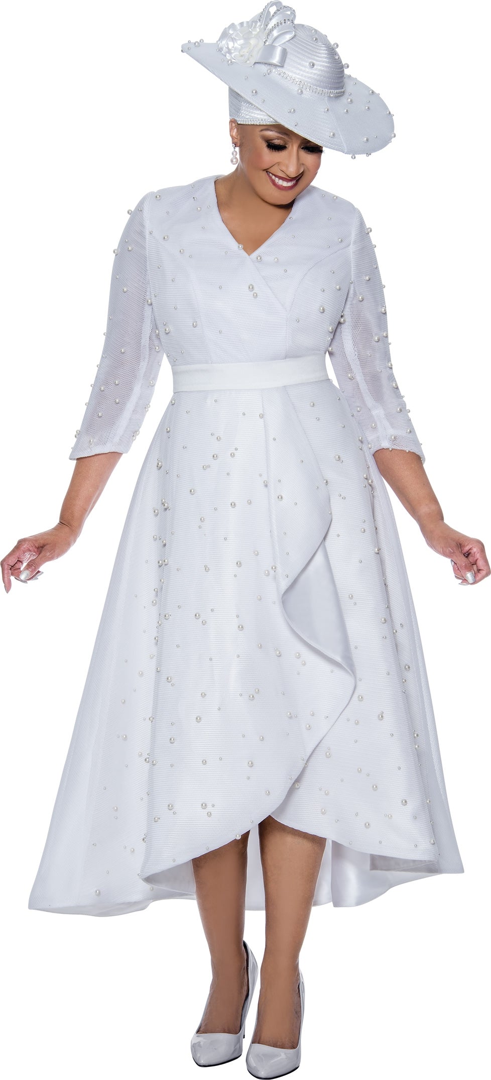 Dorinda Clark Cole 4371W Embellished Mock Wrap PlusSize Dress