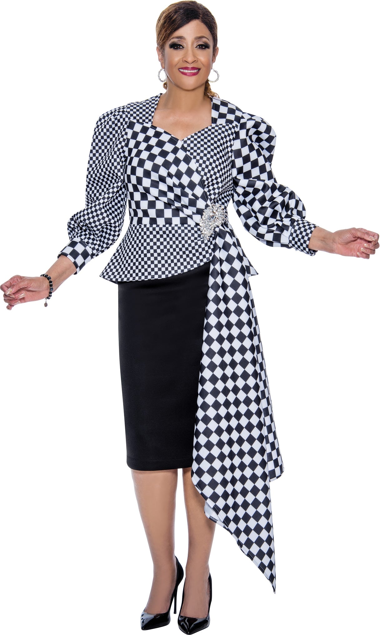 Dorinda Clark Cole 4662 Houndstooth 2pc Skirt Suit