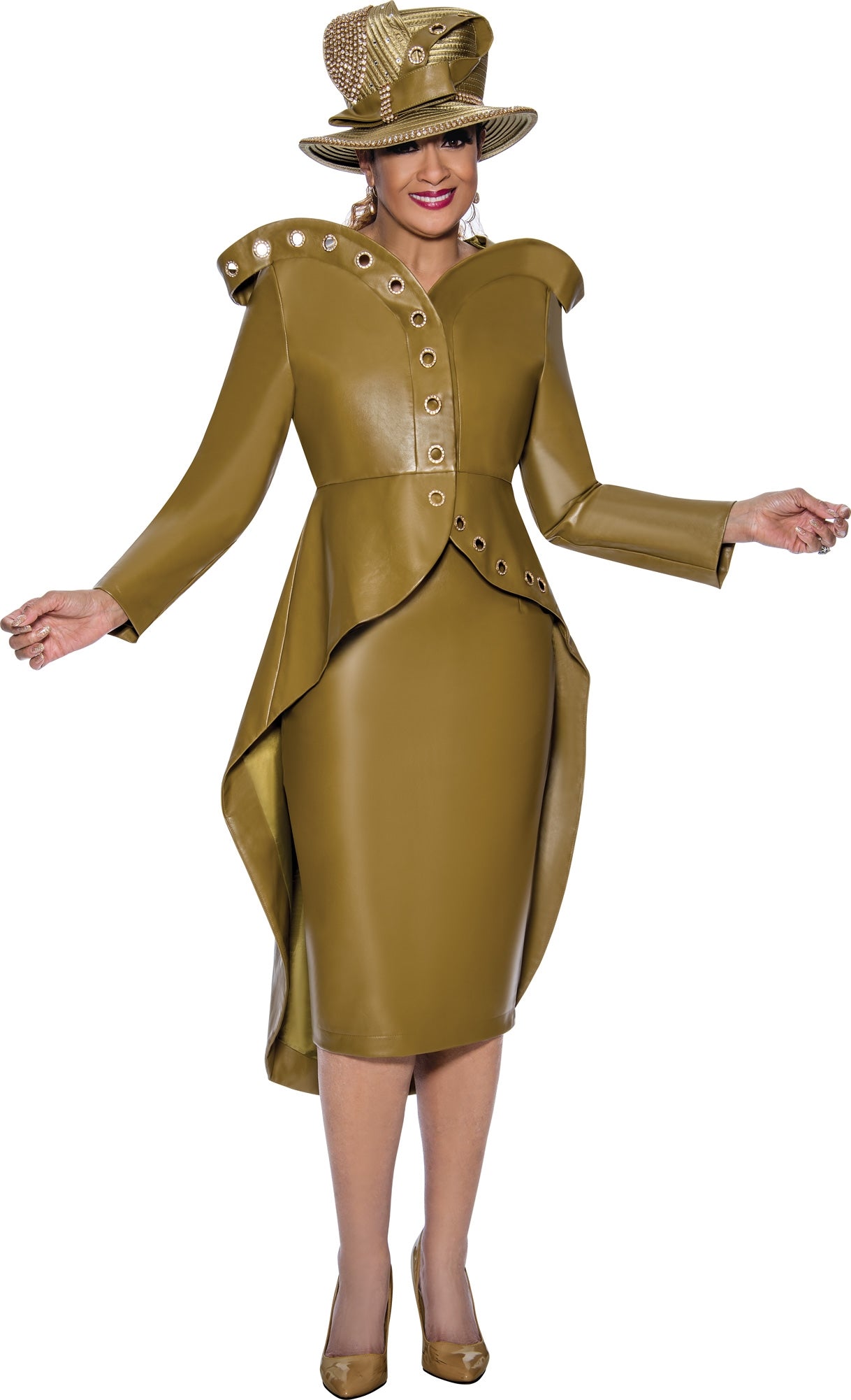 Dorinda Clark Cole 4852 Grommetted Leatherette 2pc Skirt Suit