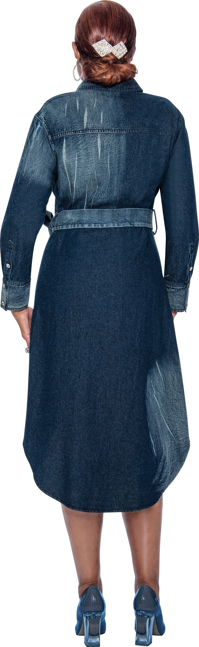 Dorinda Clark Cole 4981W Belted Denim PlusSize Dress