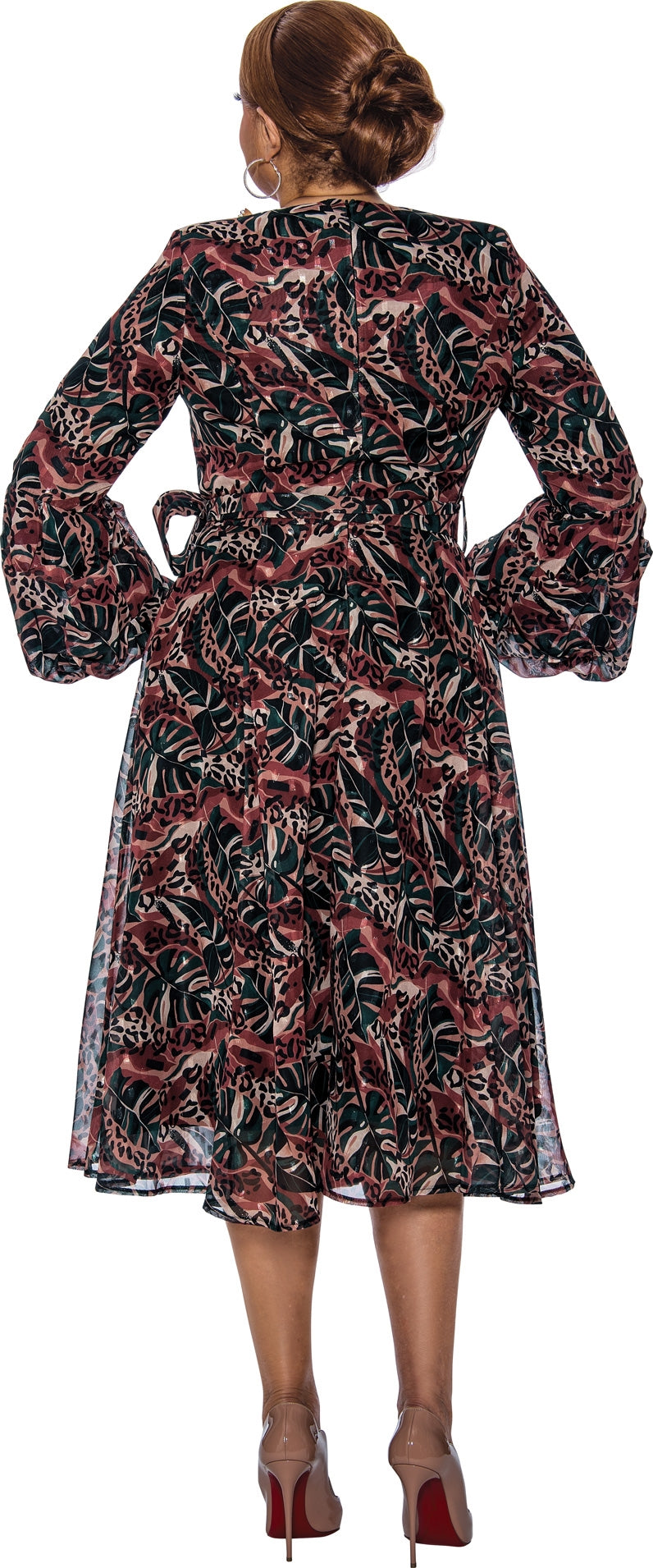 Dorinda Clark Cole 5081W Sheer Print Overlay PlusSize Dress