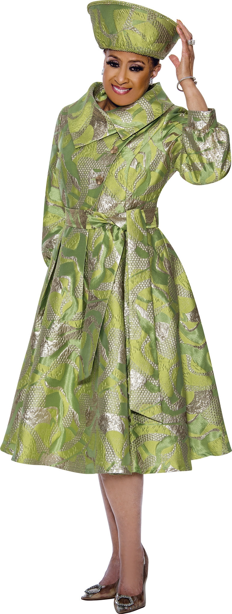 Dorinda Clark Cole 5111 Jacquard Print Tie Waist Dress