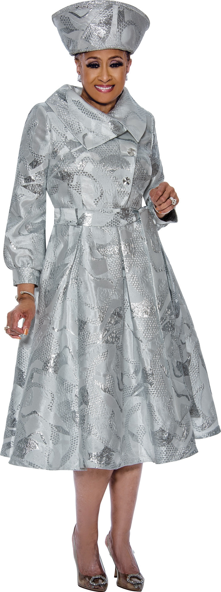 Dorinda Clark Cole 5111 Jacquard Print Tie Waist Dress