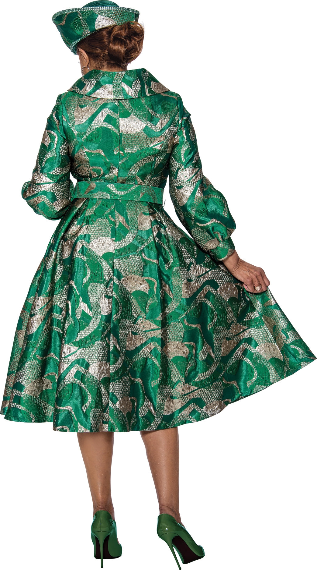 Dorinda Clark Cole 5111W Jacquard Print Tie Waist PlusSize Dress