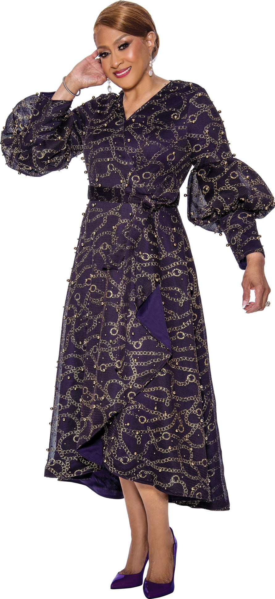 Dorinda Clark Cole 5231W Faux Wrap Print PlusSize Dress