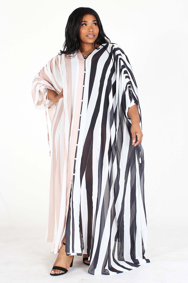 Eien EI1511X Sheer Striped PlusSize Duster Dress