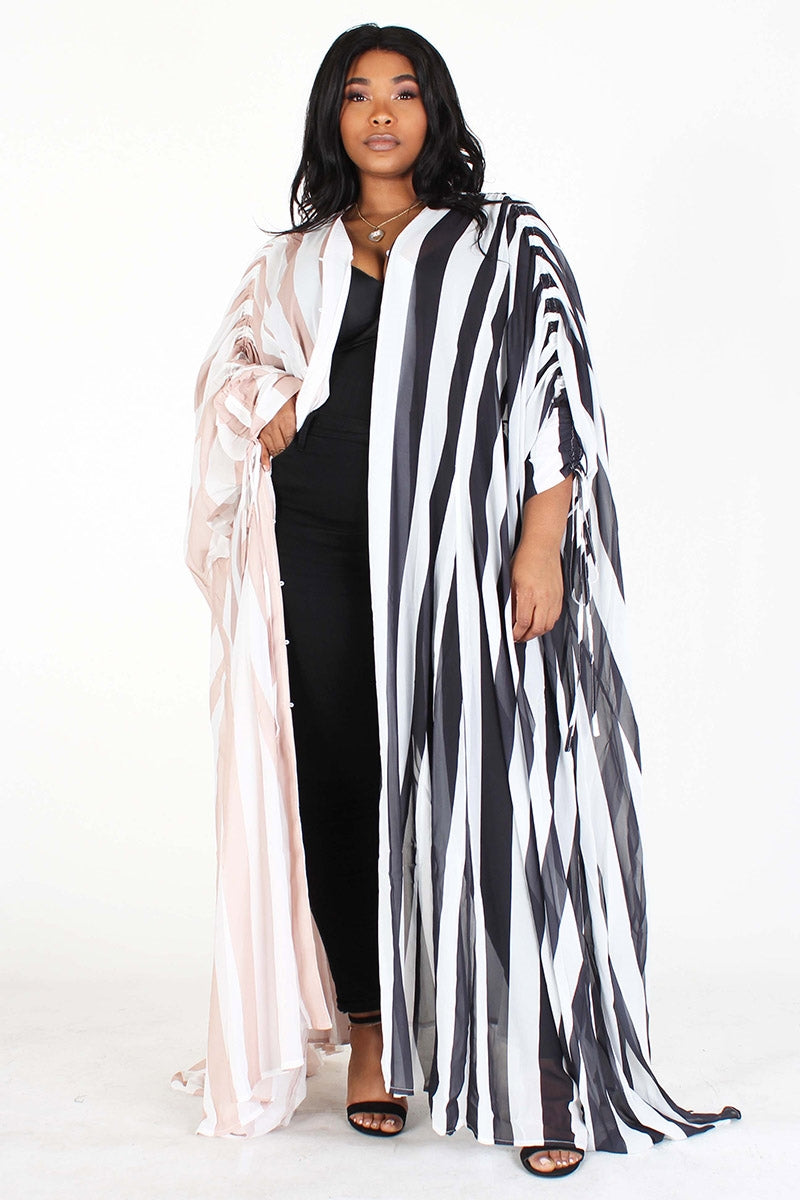 Eien EI1511X Sheer Striped PlusSize Duster Dress