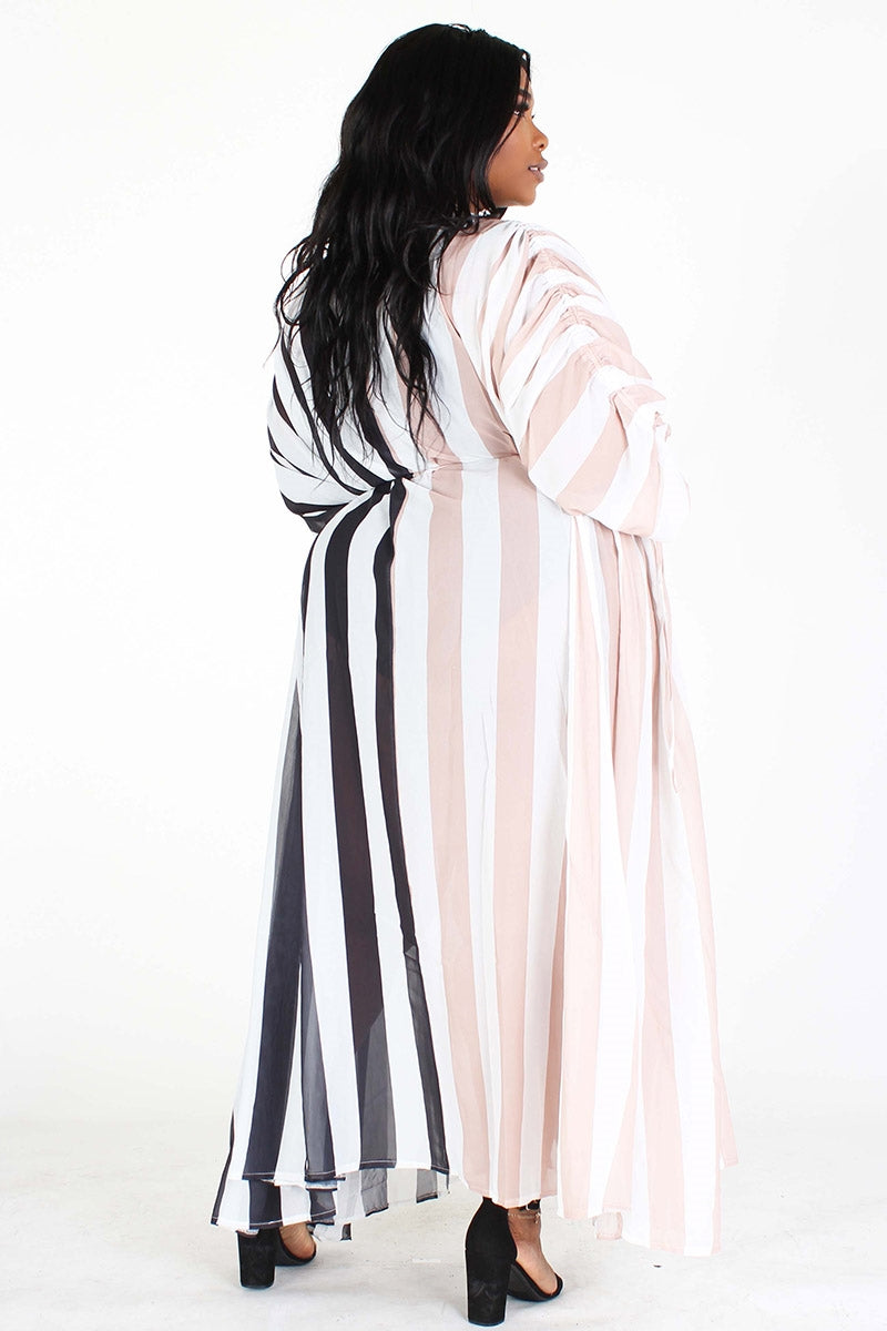 Eien EI1511X Sheer Striped PlusSize Duster Dress