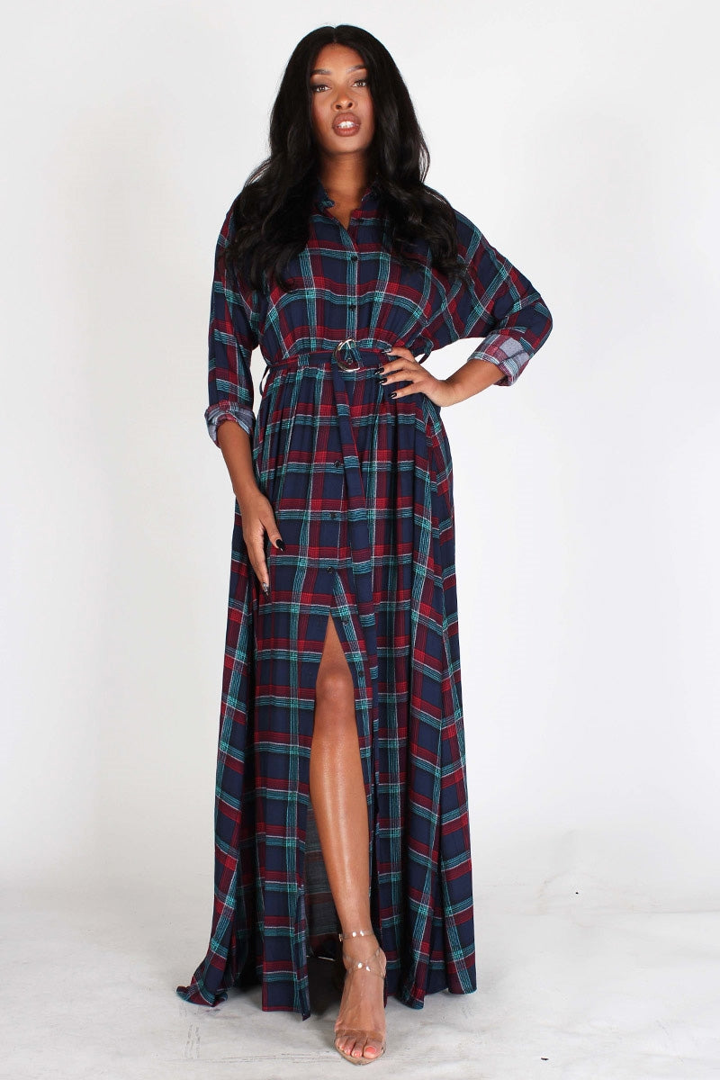 Eien EI1530 Plaid Maxi Dress