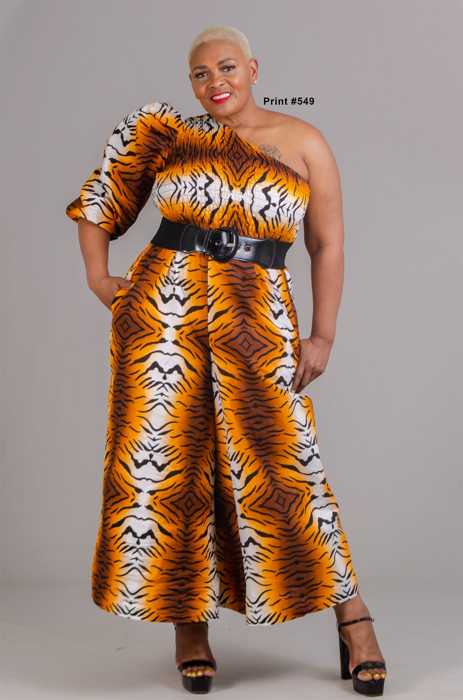 KaraChic 7616 Authentic African Print One-shoulder Jumpsuit