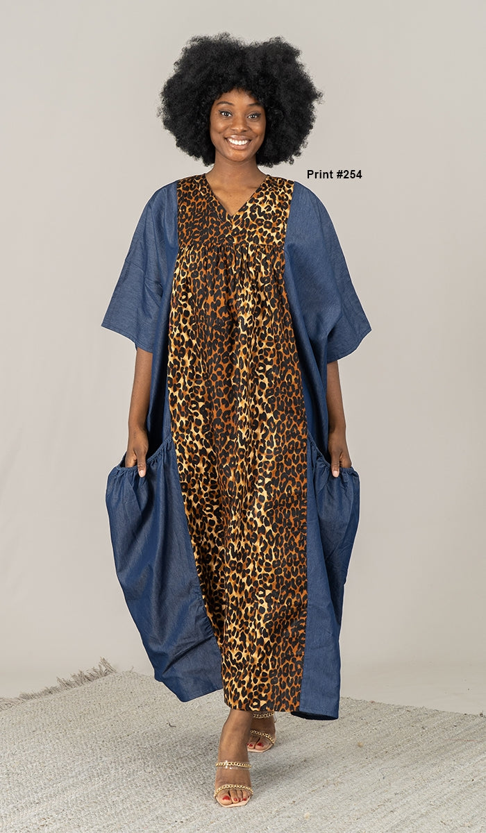 KaraChic 7650D Authentic African Print Panel and Denim Dress