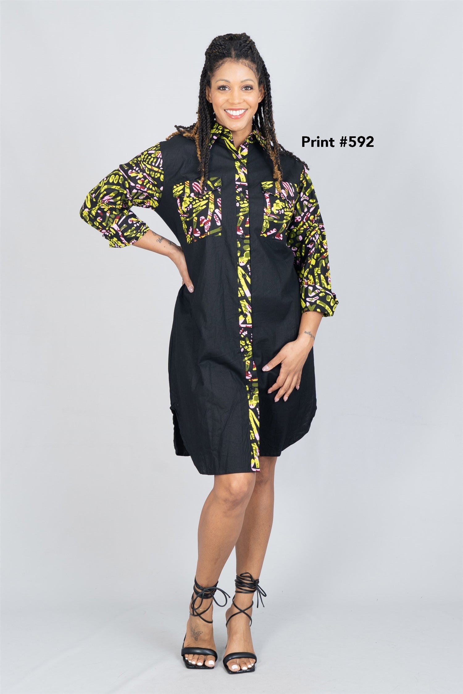 KaraChic 7755S Authetnic African Print and Solid Dress