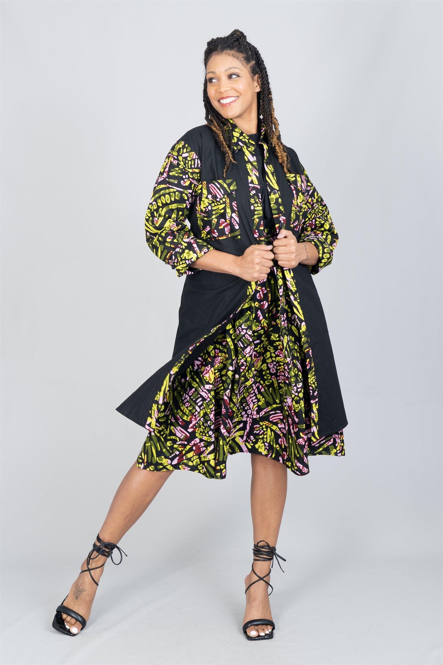 KaraChic 7755S Authetnic African Print and Solid Dress