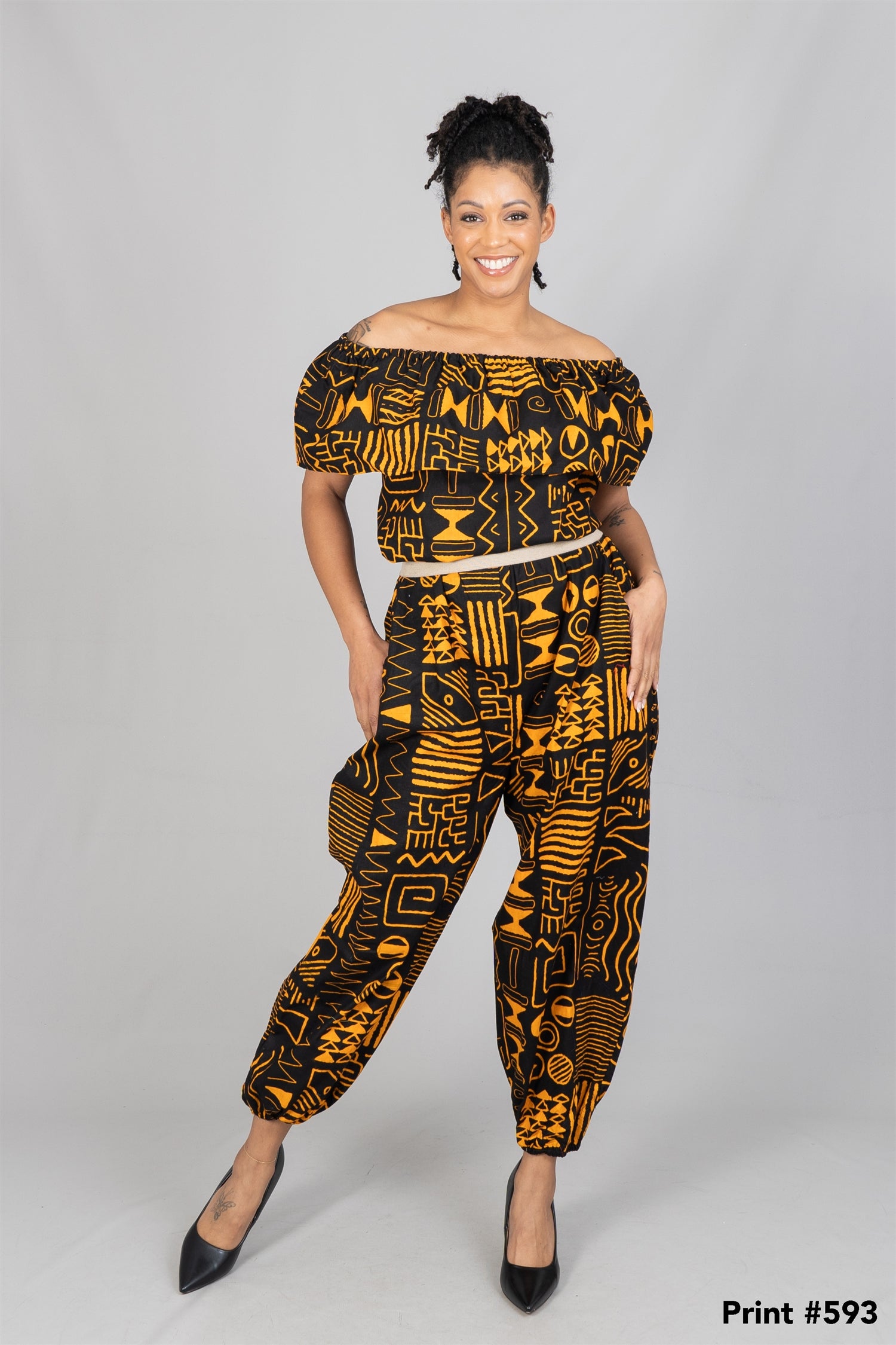 KaraChic 7758 Authentic African Print Off-shoulder Jumpsuit