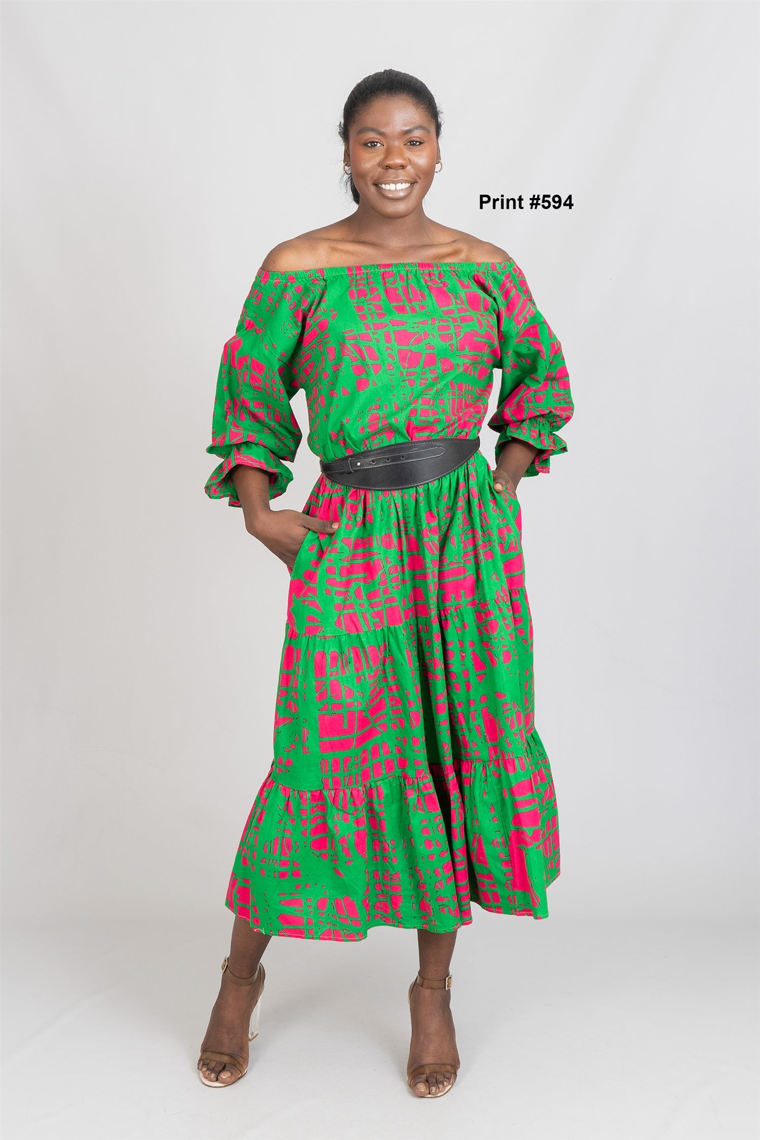 KaraChic 7764 Authentic African Print Off-shoulder Dress