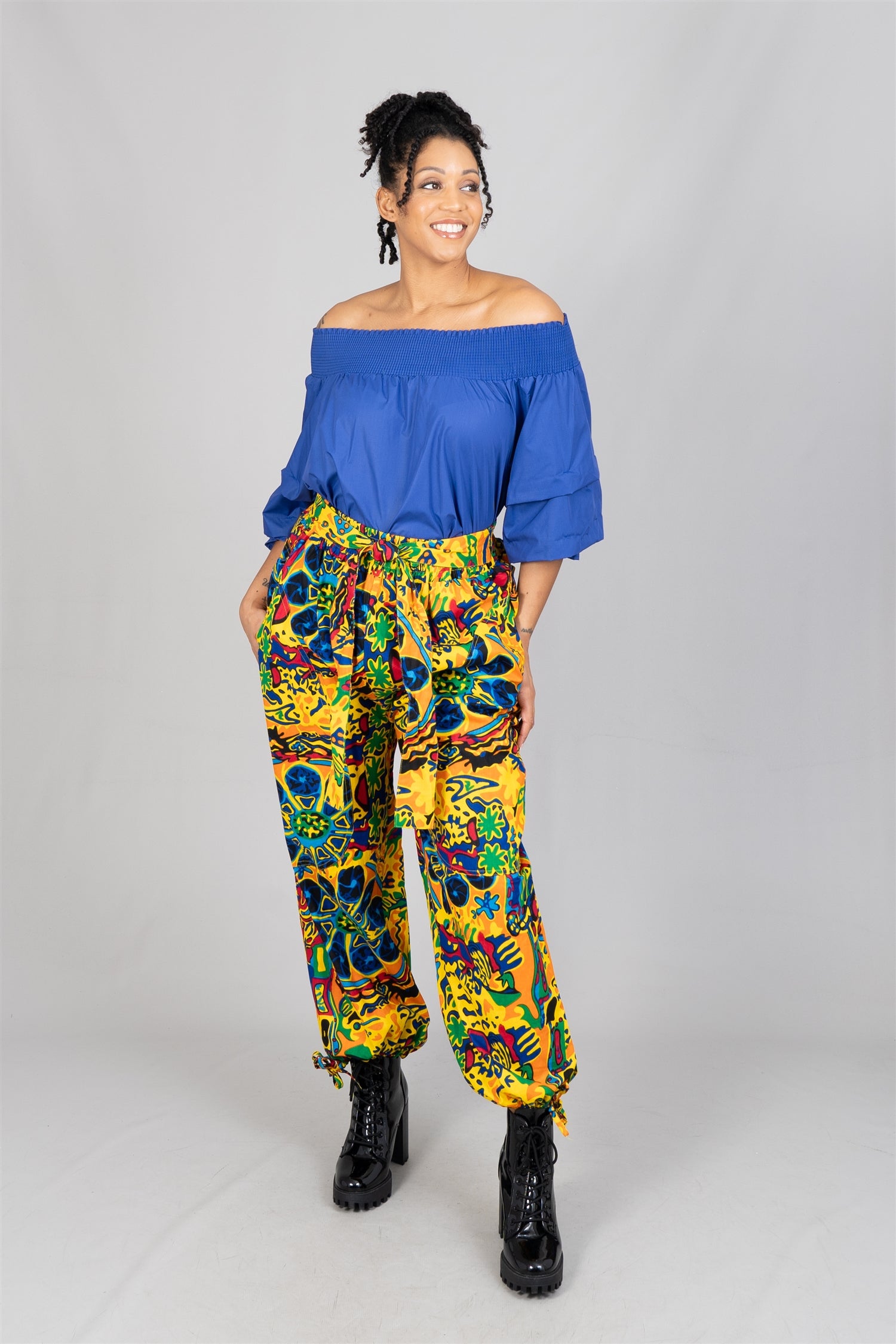 KaraChic 7783 Authentic African Print Drawstring Jogger Pant