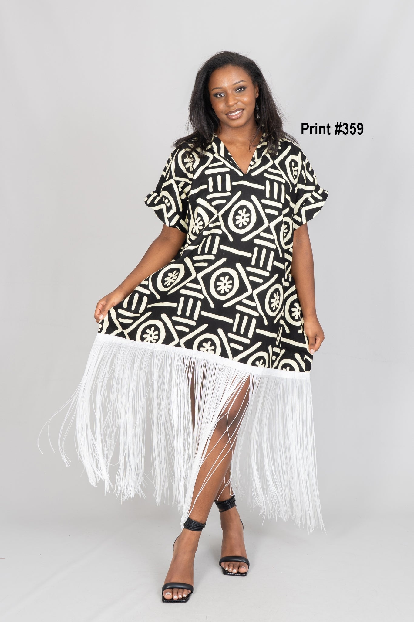 KaraChic 7790 Authentic African Print Fringe Trim Top