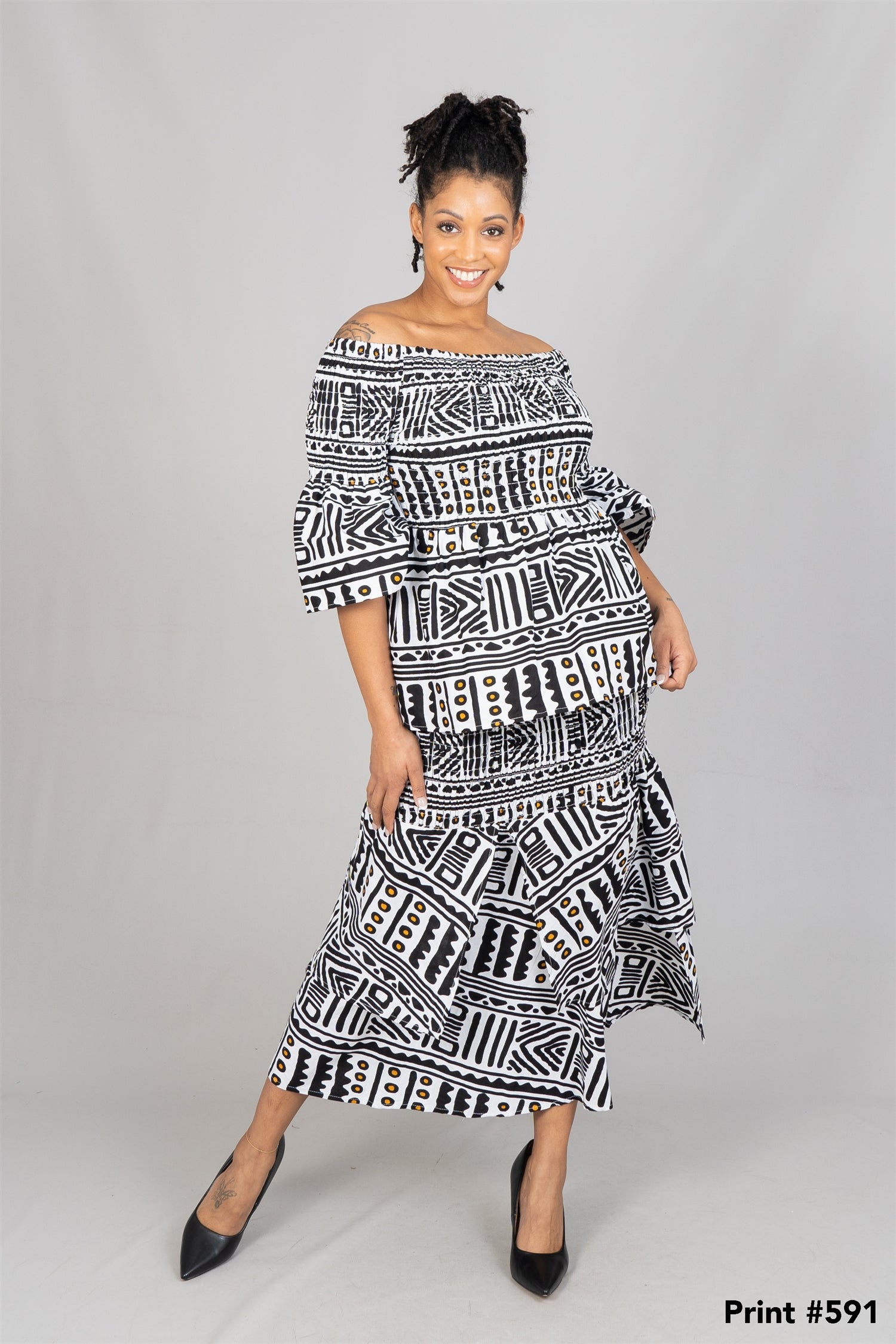 KaraChic 9014 Authentic African Print Smocked 2pc Skirt Set