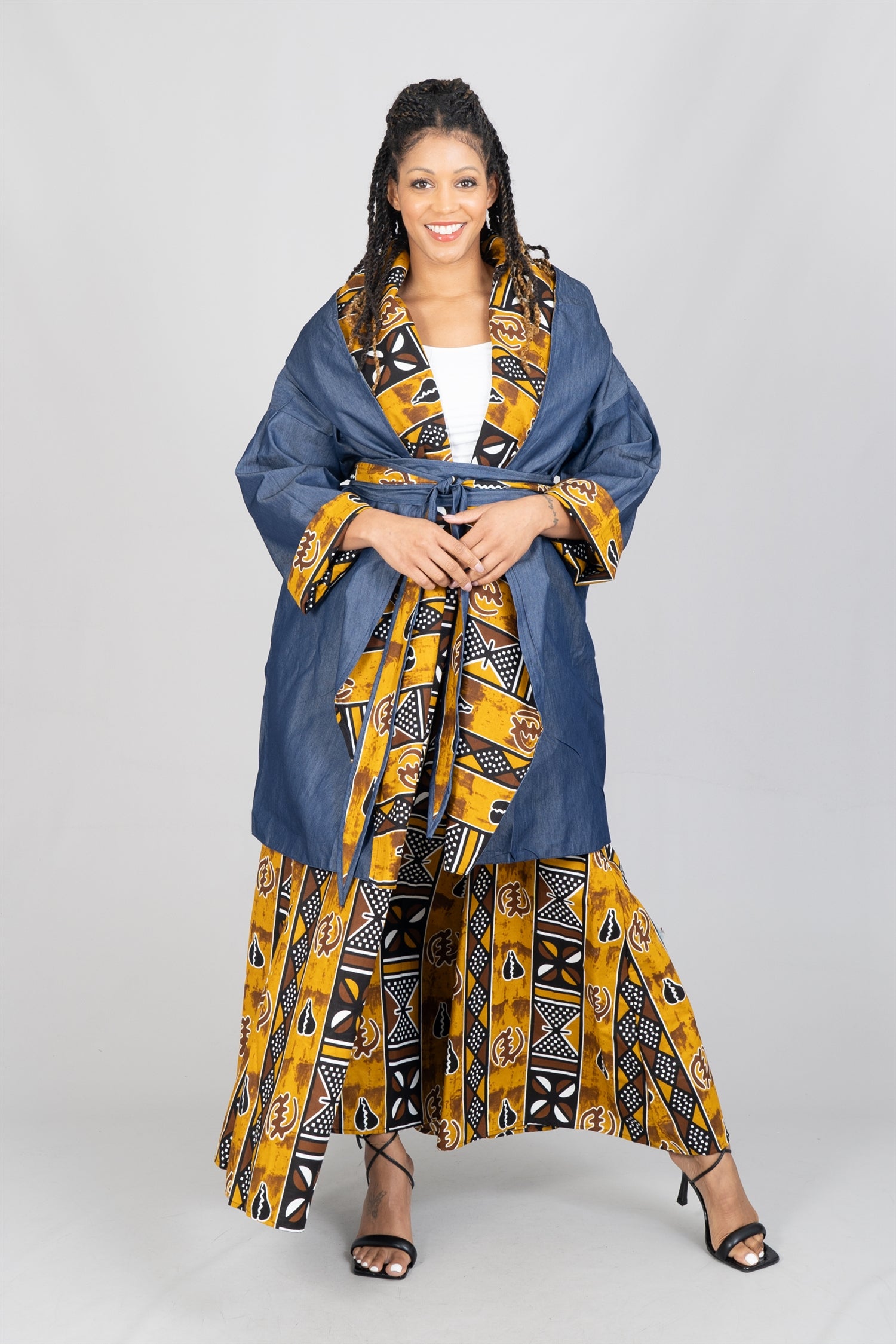 KaraChic 9018PD Authentic African Print and Denim Reversible Jacket