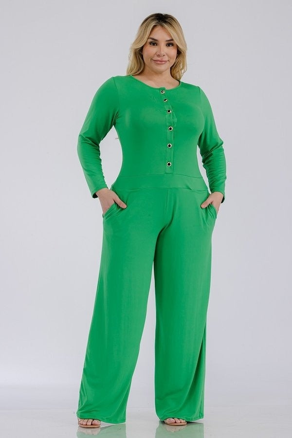 Karen T 9375 Long Sleeve Button Down Jumpsuit