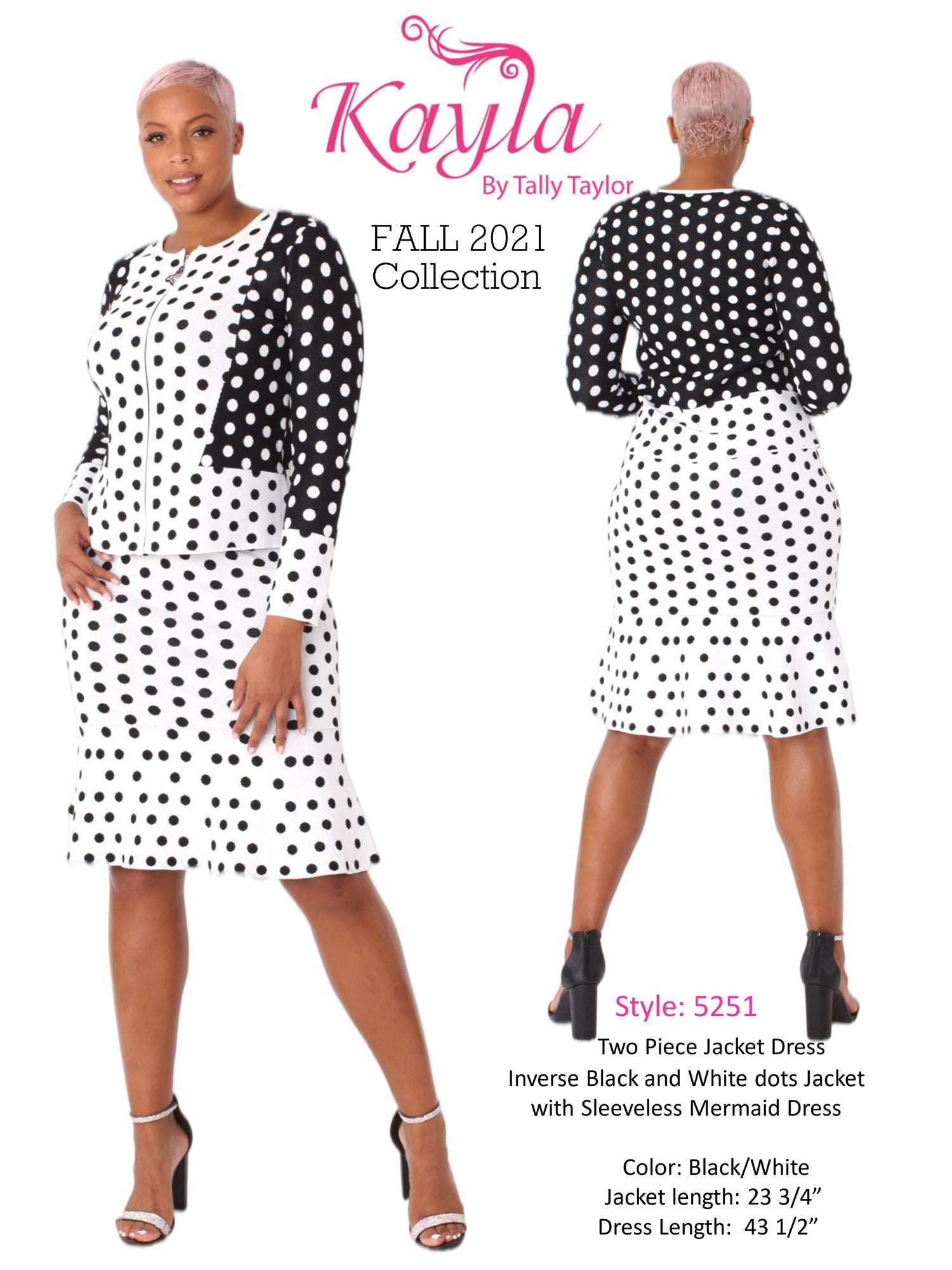 Kayla 5251 Two-tone Polka Dot Knit 2pc Jacket Dress